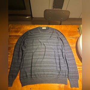 Gran Sasso Men's Crewneck Sweater in Gray and Blue Stripes